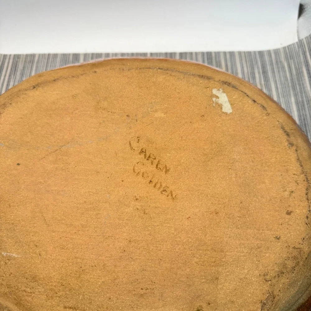 Signed Studio Pottery Terracotta Bowl Handcrafted Rustic Organic 12 inch Brown